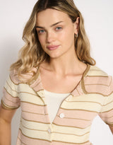 Solene Stripe Button Top - Dusty Pink