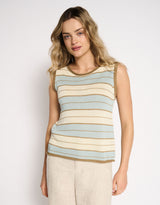 Solene Stripe Tank - Dusty Aqua