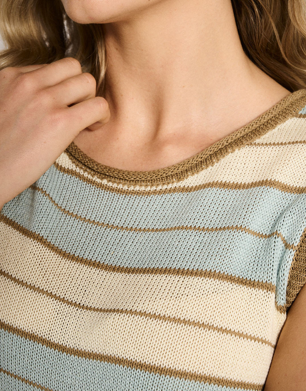 Solene Stripe Tank - Dusty Aqua