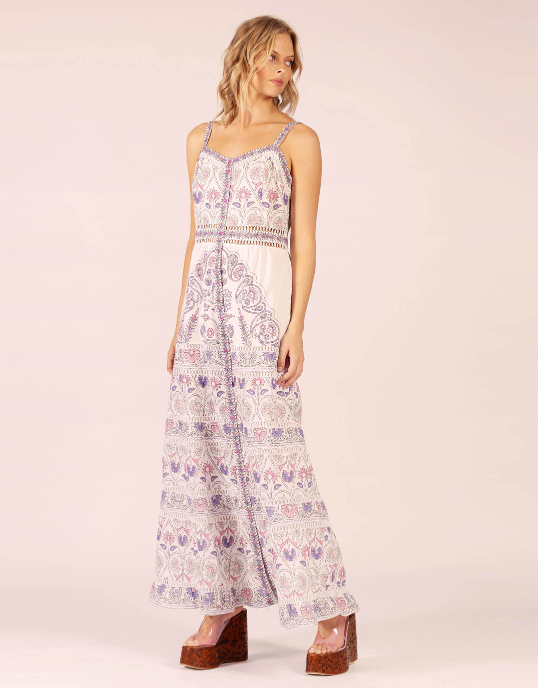 Anu Button Maxi - Hindi White