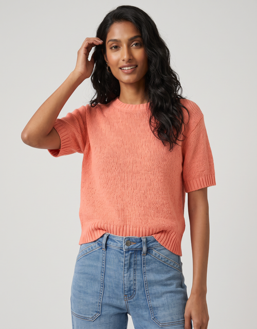 Loveable Tape Yarn Knit Tee - Melon