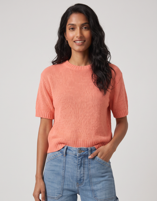 Loveable Tape Yarn Knit Tee - Melon