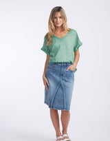 Calypso Linen Short Sleeve Top - Sage