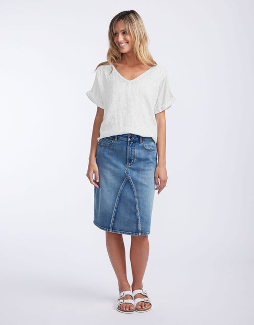 V Neck Calypso Linen Short Sleeve Top - White
