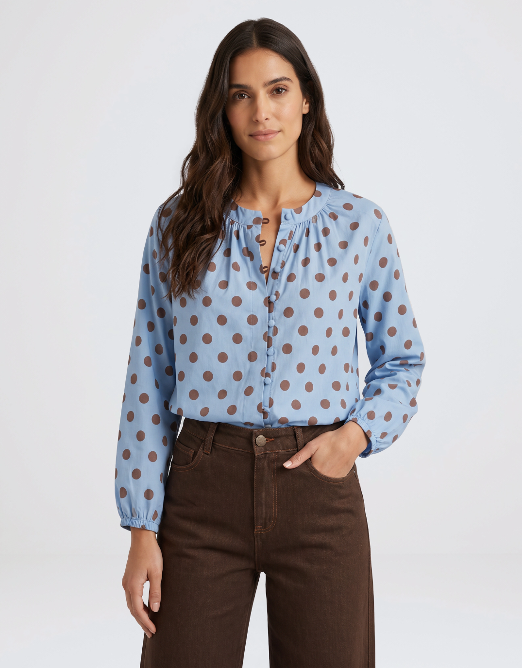 Malta Blouse - Powder Blue/Mocha