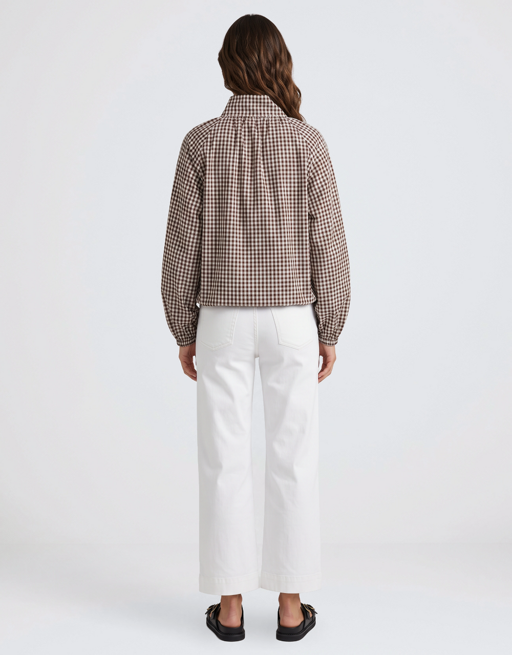 Margot Gathered Hem Shirt - Choc/White