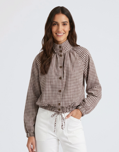 Margot Gathered Hem Shirt - Choc/White