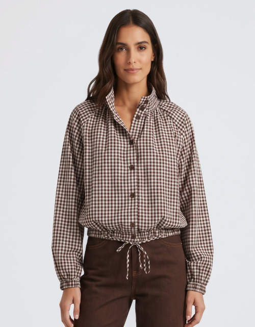 Margot Gathered Hem Shirt - Choc/White
