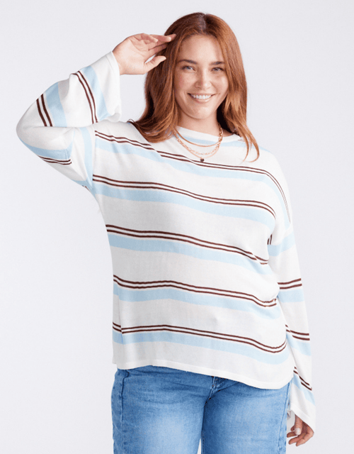 Marina Long Sleeve Tee - Natural/Blue/Choc