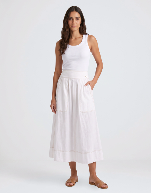 Marion Cotton Skirt - White/Tan Stitching
