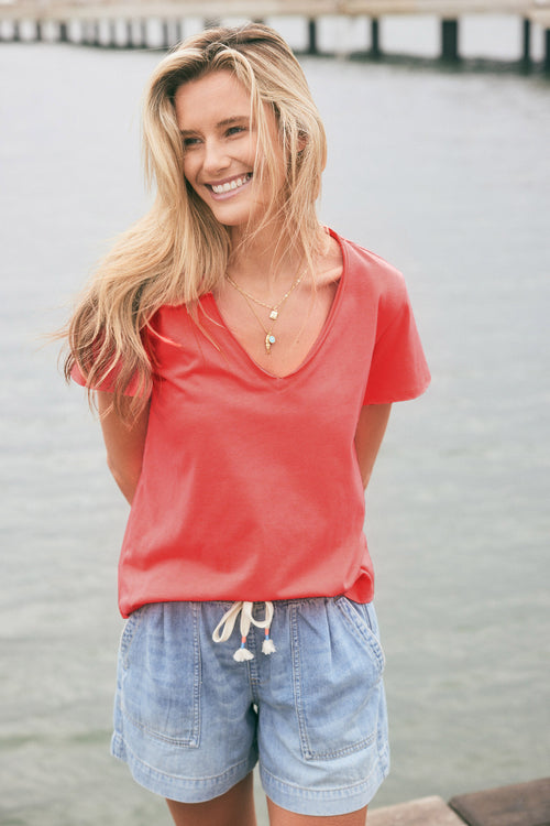 Original V Neck T-Shirt - Poppy