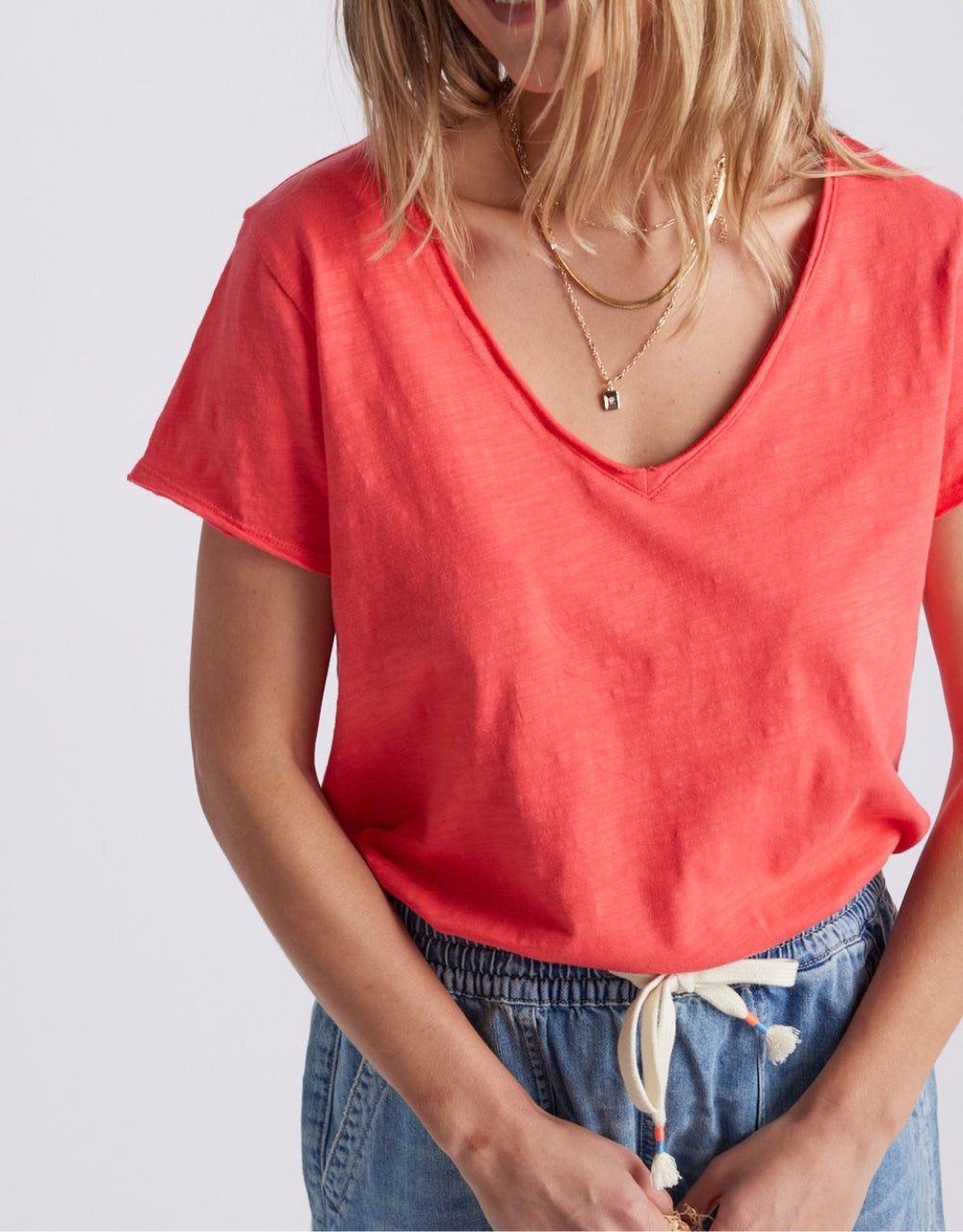 Original V Neck T-Shirt - Poppy