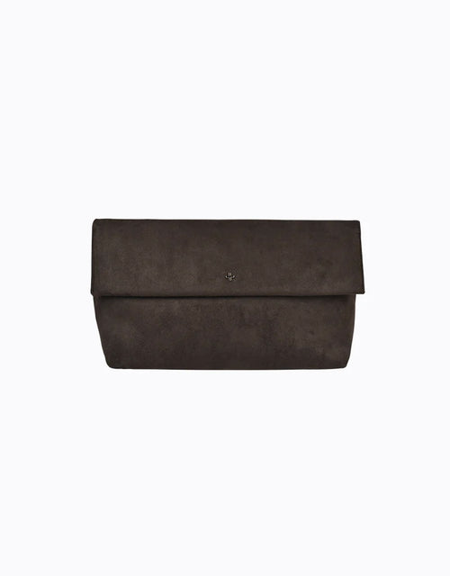 Heartbreaker Oversize Clutch - Dark Choc Suede / Gold