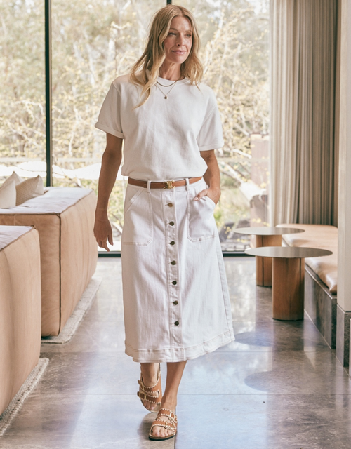 Stevie Midi Denim Skirt - White