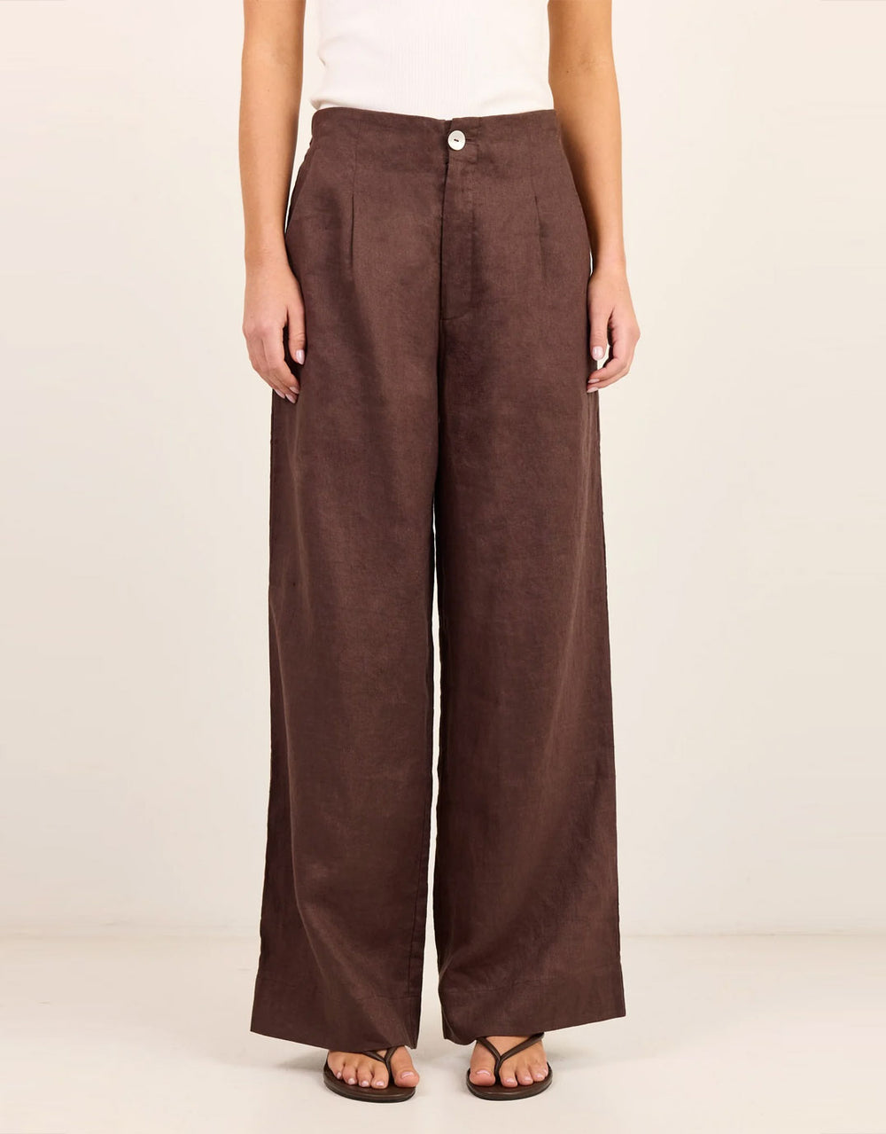 Curator Linen Pleat Front Wide Leg Pants - Dark Chocolate