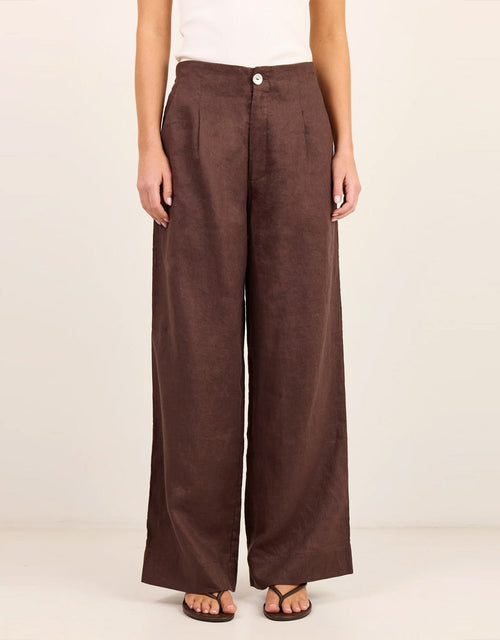 Curator Linen Pleat Front Wide Leg Pants - Dark Chocolate