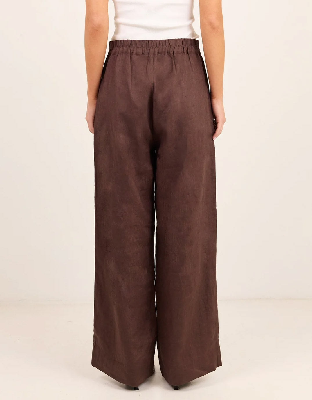 Curator Linen Pleat Front Wide Leg Pants - Dark Chocolate