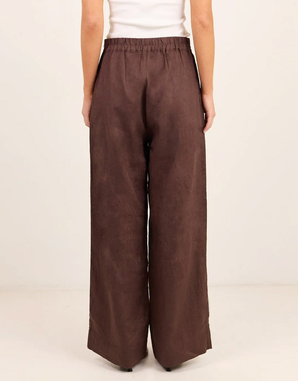 Curator Linen Pleat Front Wide Leg Pants - Dark Chocolate