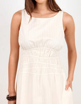 Lucent Sleeveless Abstract Shirring Midi Dress - Cream
