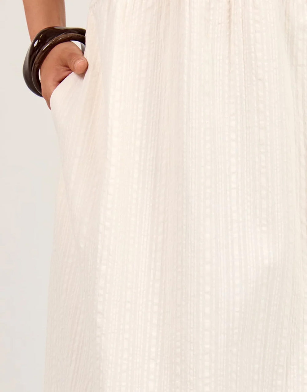 Lucent Sleeveless Abstract Shirring Midi Dress - Cream
