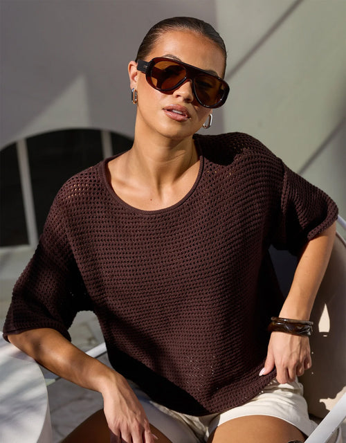 Sunrise Crochet Knit Top - Chocolate