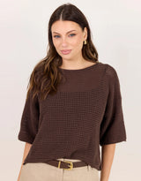 Sunrise Crochet Knit Top - Chocolate