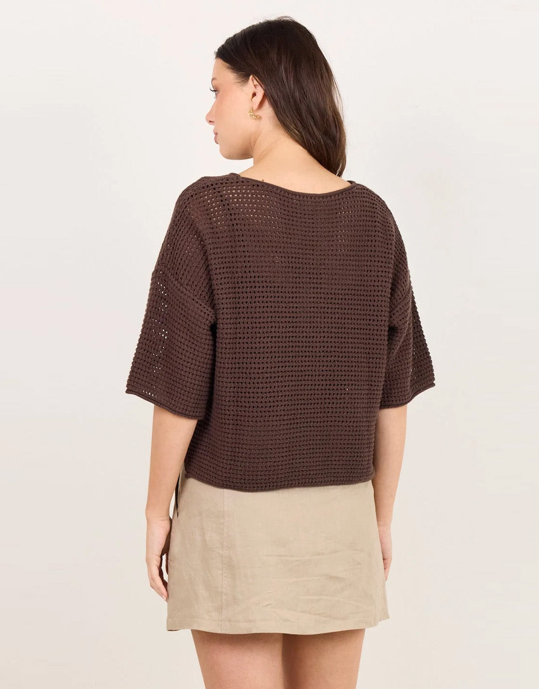 Sunrise Crochet Knit Top - Chocolate
