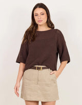 Sunrise Crochet Knit Top - Chocolate