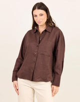 Uplifted Linen Oversized Shirt - Chocolate