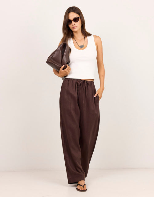 Wellness Pull On Wide Leg Pants - Chocolate