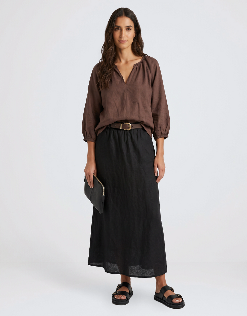 Revolutionary Linen Relaxed LS Top - Chocolate