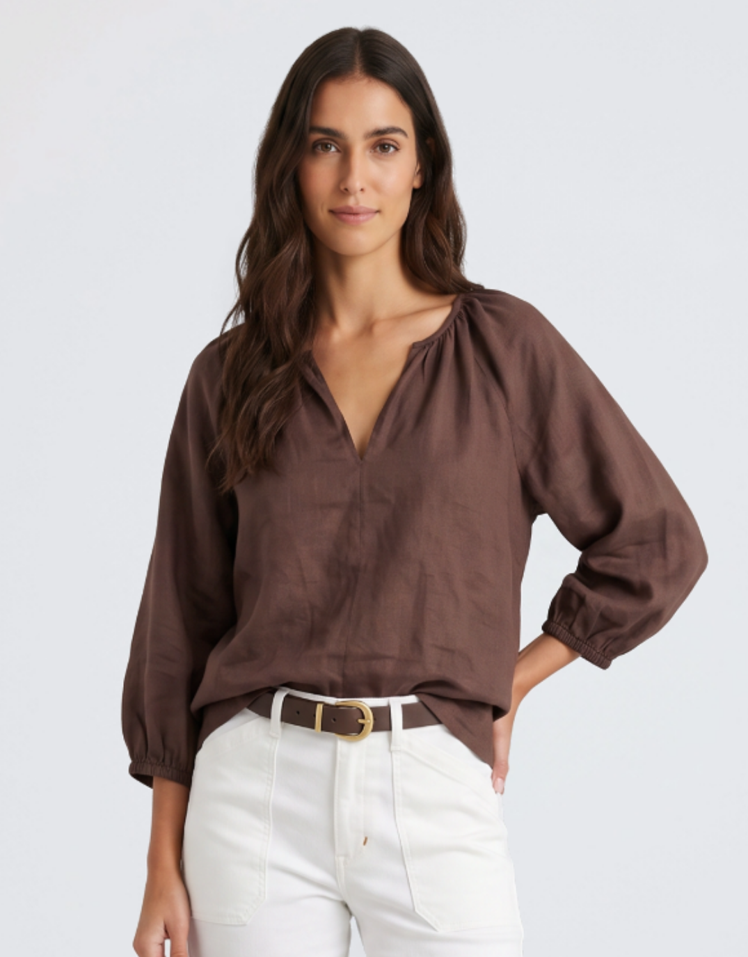 Revolutionary Linen Relaxed LS Top - Chocolate