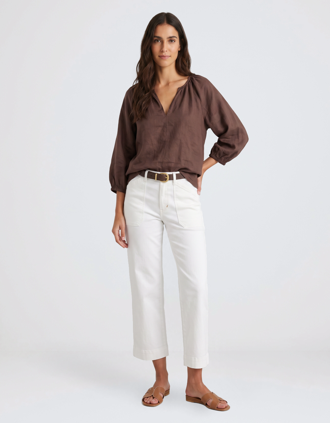 Revolutionary Linen Relaxed LS Top - Chocolate