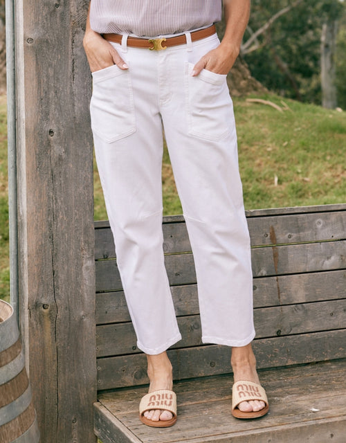 Saskia Stretch Cargo Barrel Jean - White