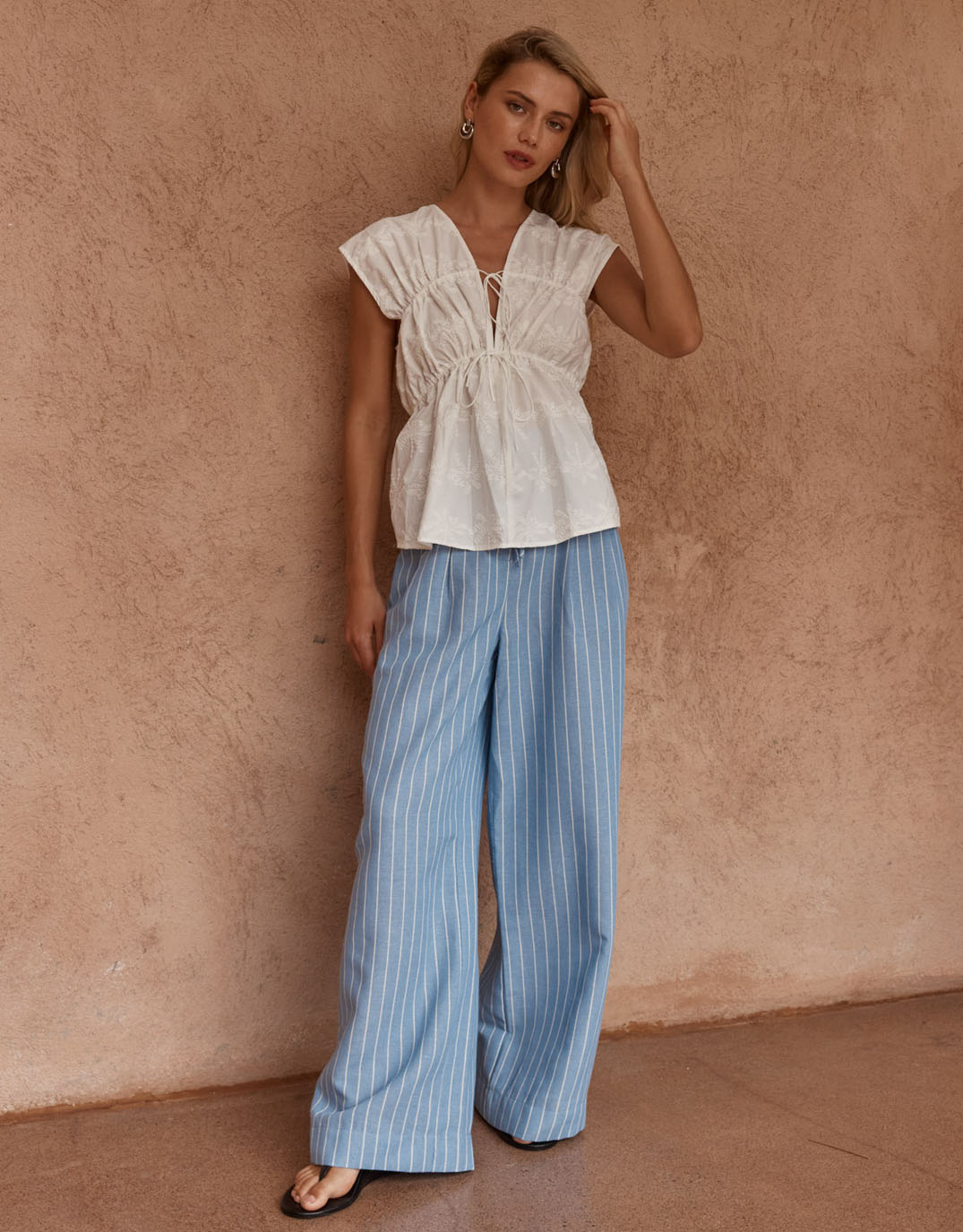 Bobbie Embroidered Tie Top - White