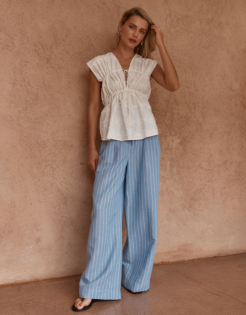 Bobbie Embroidered Tie Top - White