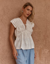 Bobbie Embroidered Tie Top - White