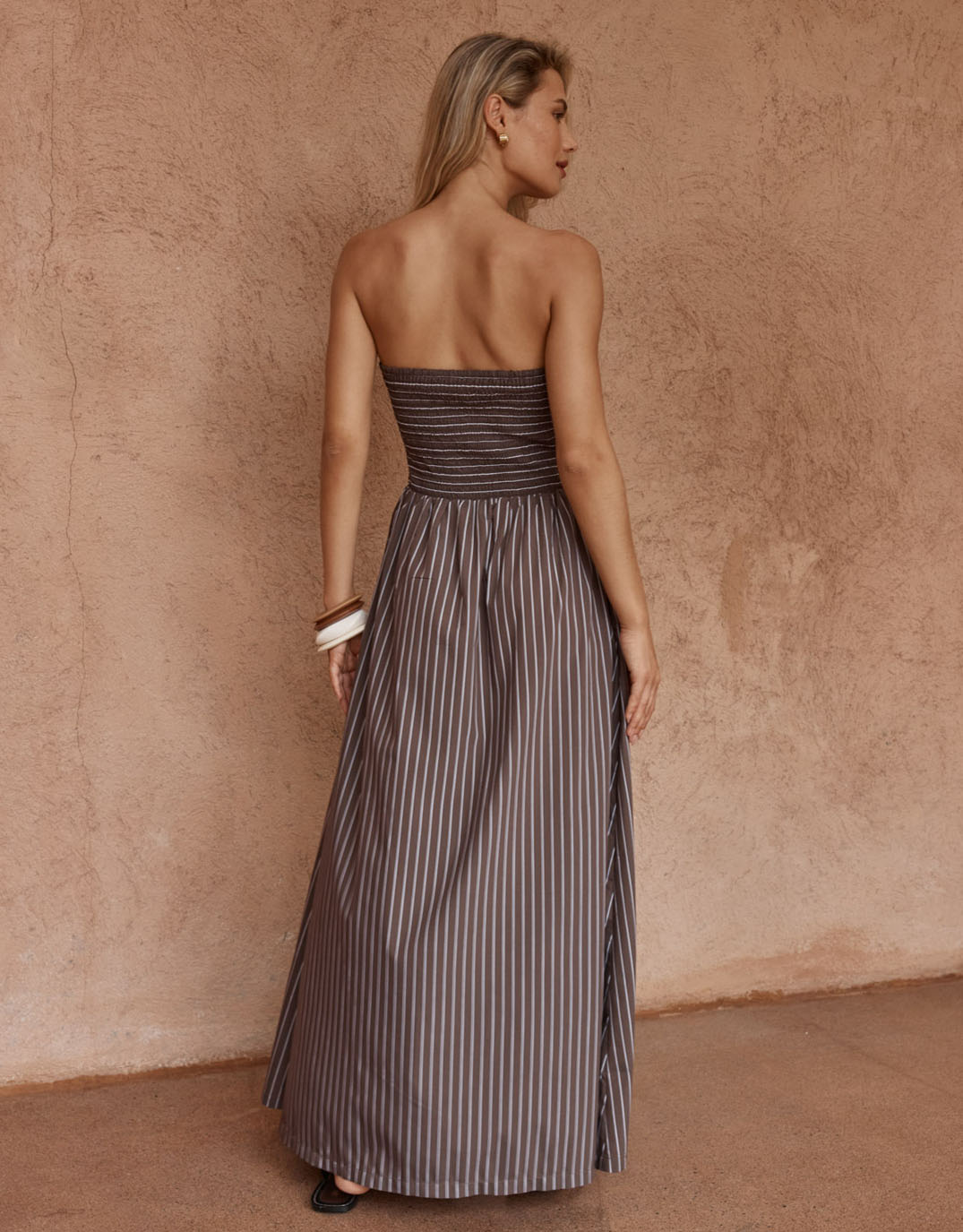 Everley Strapless Dress - Choc Stripe
