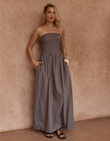Everley Strapless Dress - Choc Stripe