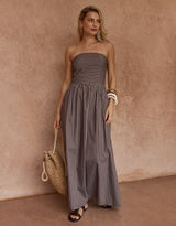 Everley Strapless Dress - Choc Stripe