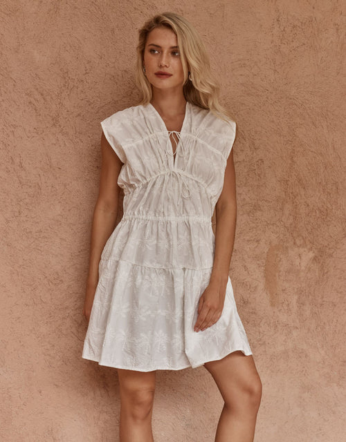 Ivie Embroidered Tie Dress - White