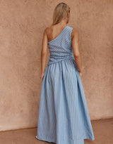 Kinny Stripe One Shoulder Dress - Blue White