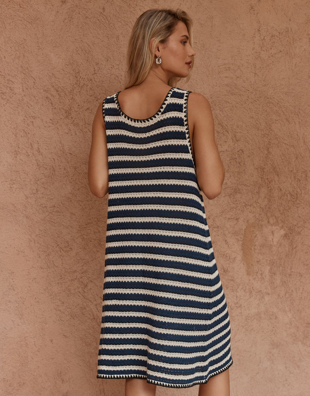 Leah Crochet Mini Dress - Navy/Black/Cream