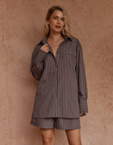Marty Piped Stripe Shirt - Choc Stripe