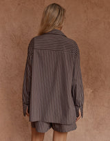 Marty Piped Stripe Shirt - Choc Stripe
