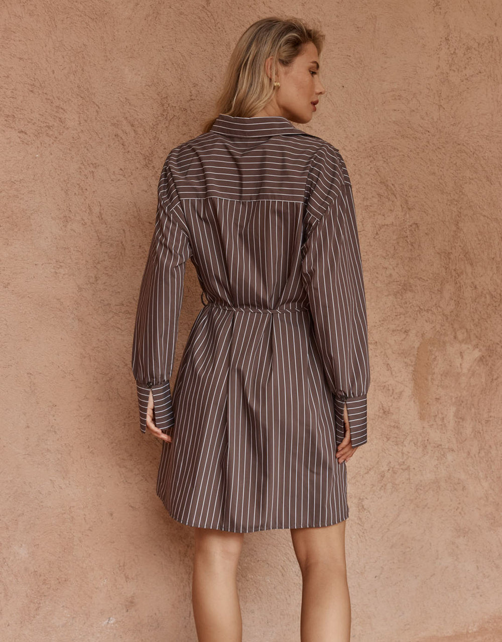 Mel Stripe Shirt Dress - Choc Stripe