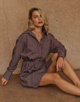Mel Stripe Shirt Dress - Choc Stripe