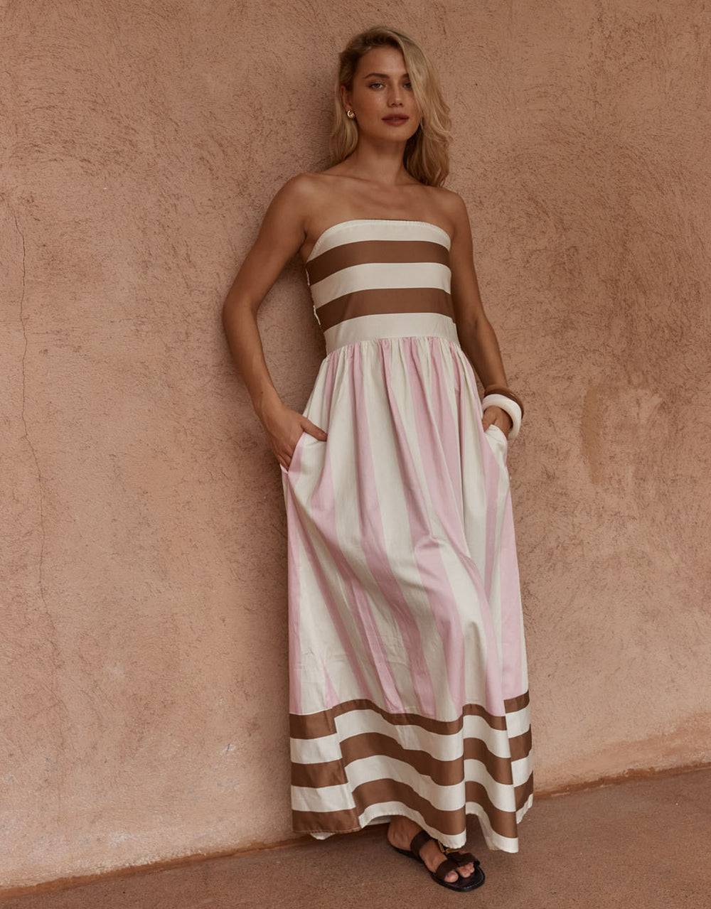 Nea Spliced Strapless Dress - Neapolitan