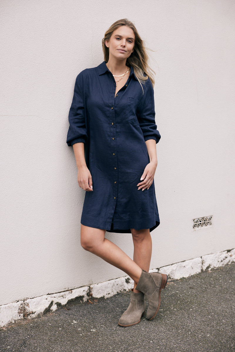 Linen St Barts Dress - Navy