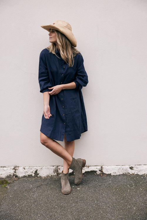 Linen St Barts Dress - Navy